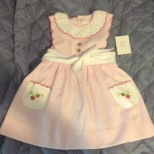 Pink Kids Dress with Strawberry Pockets